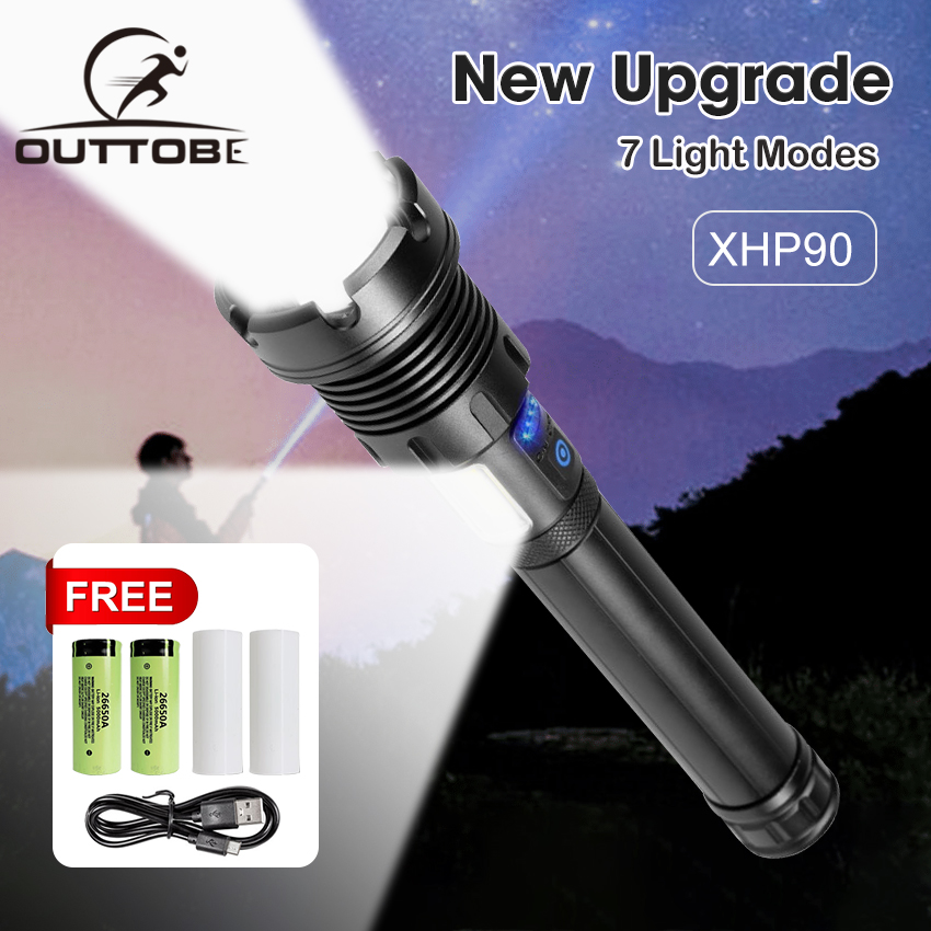 Outtobe XHP50/P70/P90 Power Display Flashlight Telescopic Focusing Flashlight Bright LED Flashlight Heat Dissipation Lights Waterproof  Drop-proof Flashlight Outdoor Focusing Torchlight Portable Home 