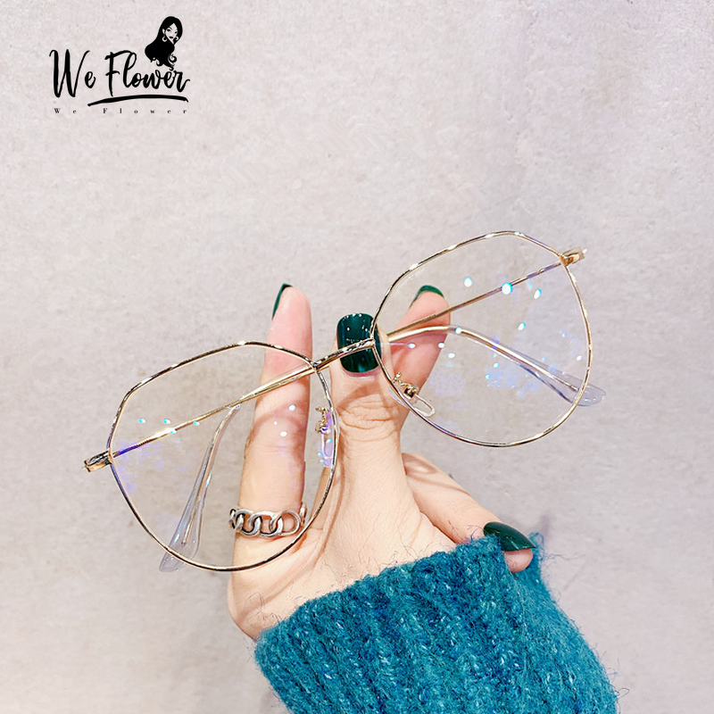 We Flower Classical Vintage Gold Frame Clear Lens Round Eyeglasses for Women Face-lift Eyewear