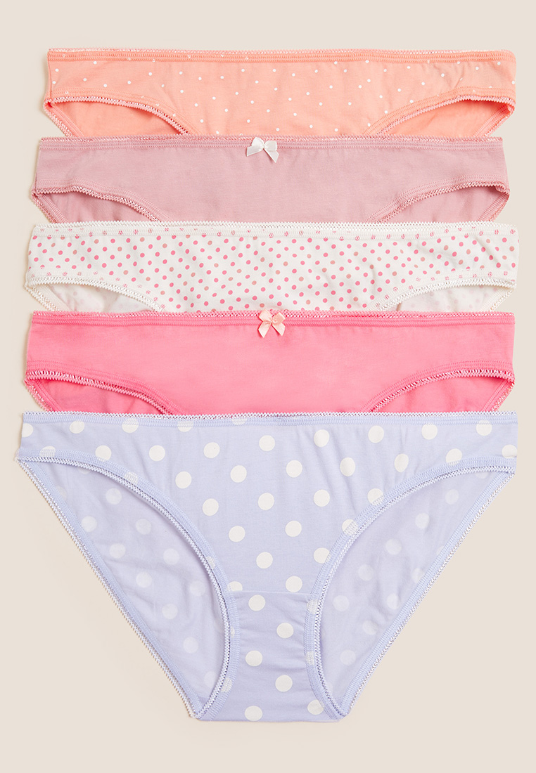 M&S 5pk Cotton Lycra Low Rise Bikini Knickers