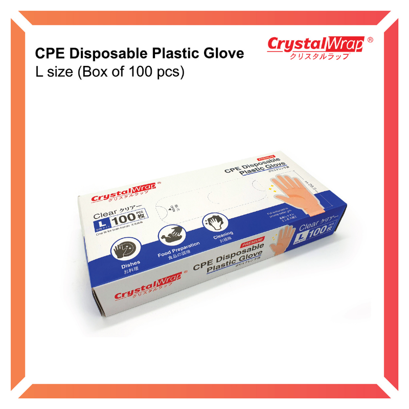 CrystalWrap® Premium CPE Disposable Gloves (Size L) - 100pcs/box
