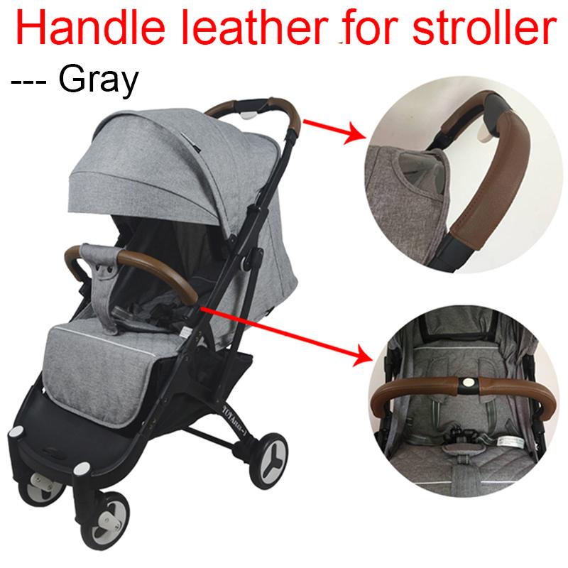 4pcs/set baby stroller accessories handle leather cover stroller armrest leather protective case pram armrest leather cover for yoyaplus stroller and more prams (Gray 4 pcs/set)
