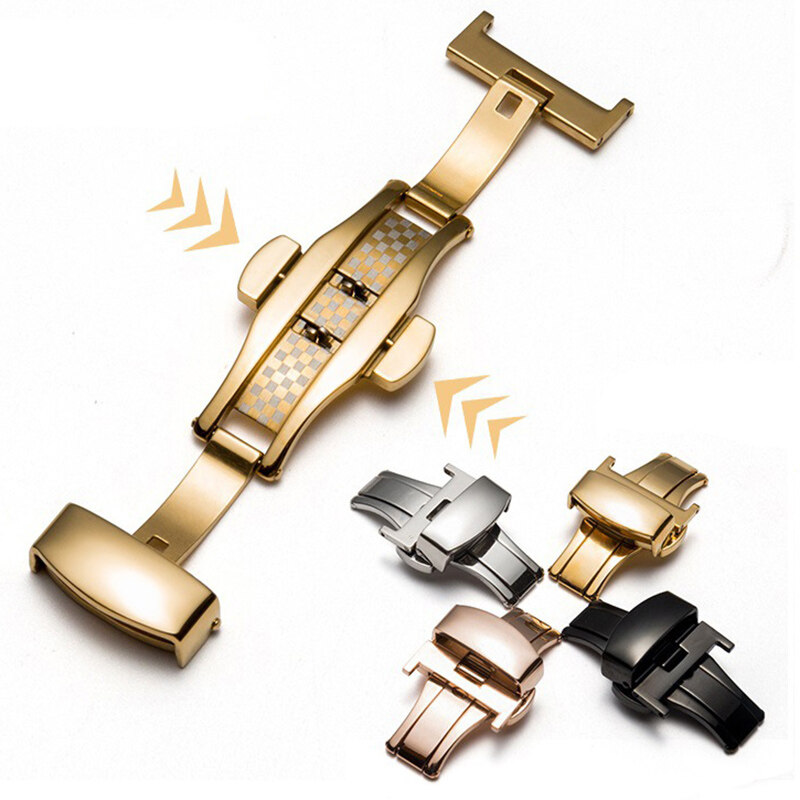 10mm 12mm 14mm 16mm 18mm 20mm 22mm 24mm Stainless Steel Solid Double Push Button Fold Watch Buckle Butterfly Clasp Automatic Rebound Quality Watch Straps Accessories
