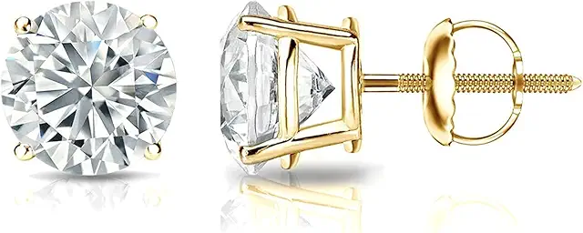 1/4 to 2 Carat Lab Grown Diamond Round Stud Earrings in 14k Gold (E-F, SI1-SI2, cttw), 4-Prong Basket Screw Back by Diamond Wish