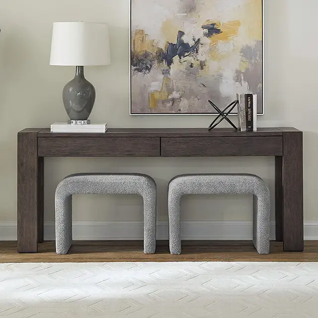 Liberty Furniture Cascade Falls 3 Piece Set - Accent Console Table, 2 Upholstered Stools - Satin Espresso